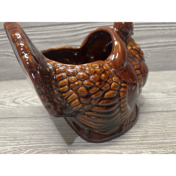 Haeger Thanksgiving Turkey Dark Brown Planter Vase Ceramic Autumn Centerpiece - Picture 6 of 9